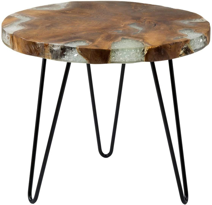 TUZECH Wooden Edge End Table, Rustic Old Round Wood Side Table Nightstand Accent Table with Hairpin Legs (22x22x19 Inches)-Tuzech store