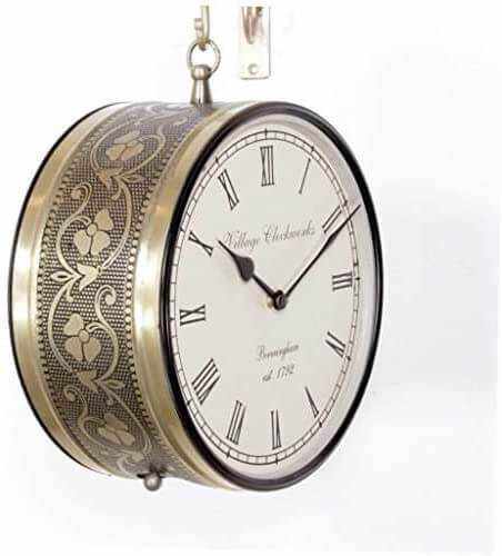 Tuzech Brass Finish Antique Style Round Hanging Wall Mount Home Décor Double Side Wall Clock Creative Classic Clocks-Tuzech store