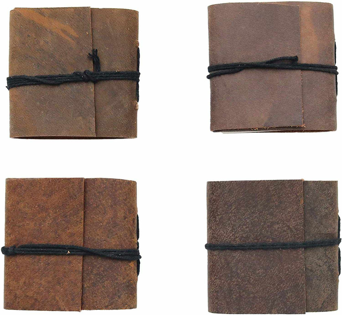 Tuzech Handmade Leather Set of 4 Mini Scrapbook Notebook Diary Blank Unlined Diary For Office||Artist|| Architect||Restaurants Vintage Journal for Men and Women-Tuzech store