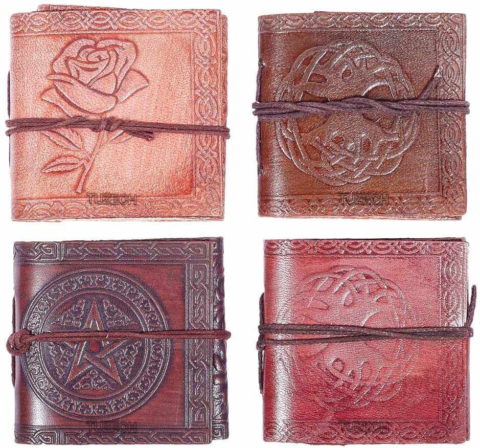 Tuzech Handmade Leather Set of 4 Mini Scrapbook Notebook Diary Blank Unlined Diary For Office||Artist|| Architect||Restaurants Vintage Journal for Men and Women-Tuzech store