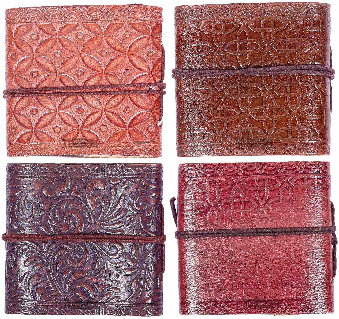 Tuzech Handmade Leather Set of 4 Mini Scrapbook Notebook Diary Blank Unlined Diary For Office||Artist|| Architect||Restaurants Vintage Journal for Men and Women-Tuzech store