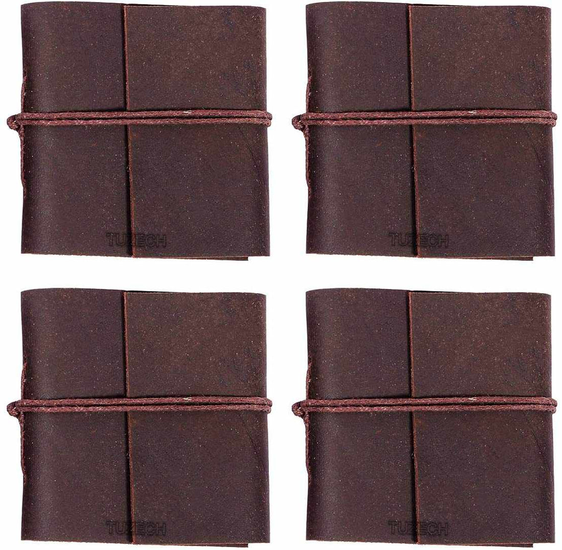 Tuzech Handmade Leather Set of 4 Mini Scrapbook Notebook Diary Blank Unlined Diary For Office||Artist|| Architect||Restaurants Vintage Journal for Men and Women-Tuzech store