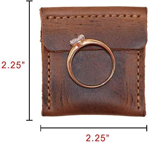 Tuzech Handmade Leather Wedding Ring Case, Engagement Pouch, Bride & Groom Jewelry Storage, Marriage Travel, Ring Bearer, Proposal Ring Holder Brown Color (2.25 Inches)-Tuzech store