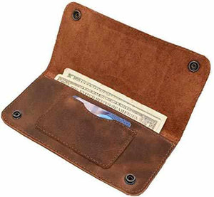 Tuzech Leather Double Snap Folio Wallet, Holds Up to 3 Cards Plus Flat Bills & Coins / Case / Pouch / Accessories, Handmade-Tuzech store