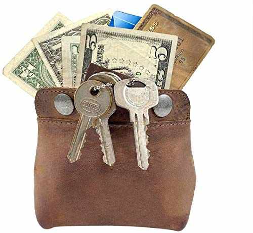 Tuzech Leather Double Snap Pouch, Coin Purse, Cash & Card Holder, Cable Organizer, Makeup, Handmade (4x5 Inches)-Tuzech store