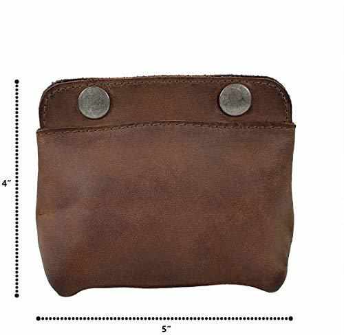 Tuzech Leather Double Snap Pouch, Coin Purse, Cash & Card Holder, Cable Organizer, Makeup, Handmade (4x5 Inches)-Tuzech store