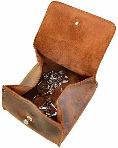 Tuzech Leather Jewelry Pouch, Mini Travel Size Box, Rings & Precious Articles Storage Organizer, Groom & Bridesmaid Wedding Gifts, Handmade :: Bourbon Brown-Tuzech store