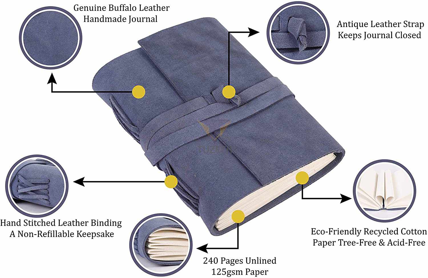 Tuzech Leather Journal Writing Notebook Antique Handmade Leather Bound Daily Notepad for Men/Women Unlined Paper for Art Sketchbook Travel Diary to Write in 7 Inches-Tuzech store