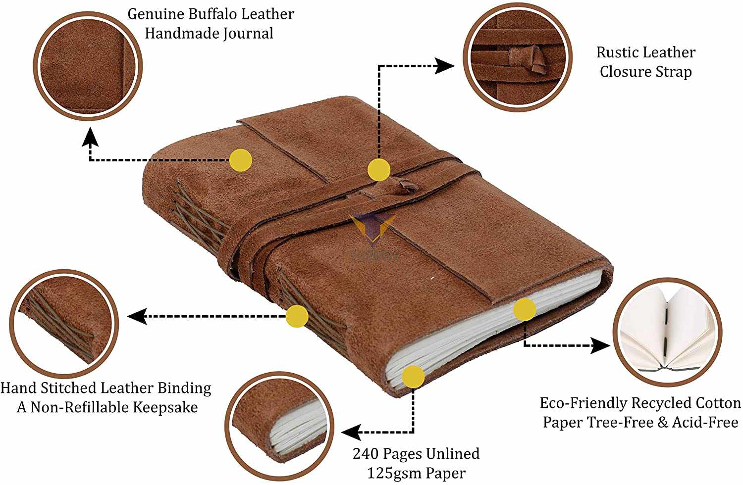 Tuzech Leather Journal Writing Notebook Antique Handmade Leather Bound Daily Notepad for Men/Women Unlined Paper for Art Sketchbook Travel Diary to Write in 7 Inches-Tuzech store