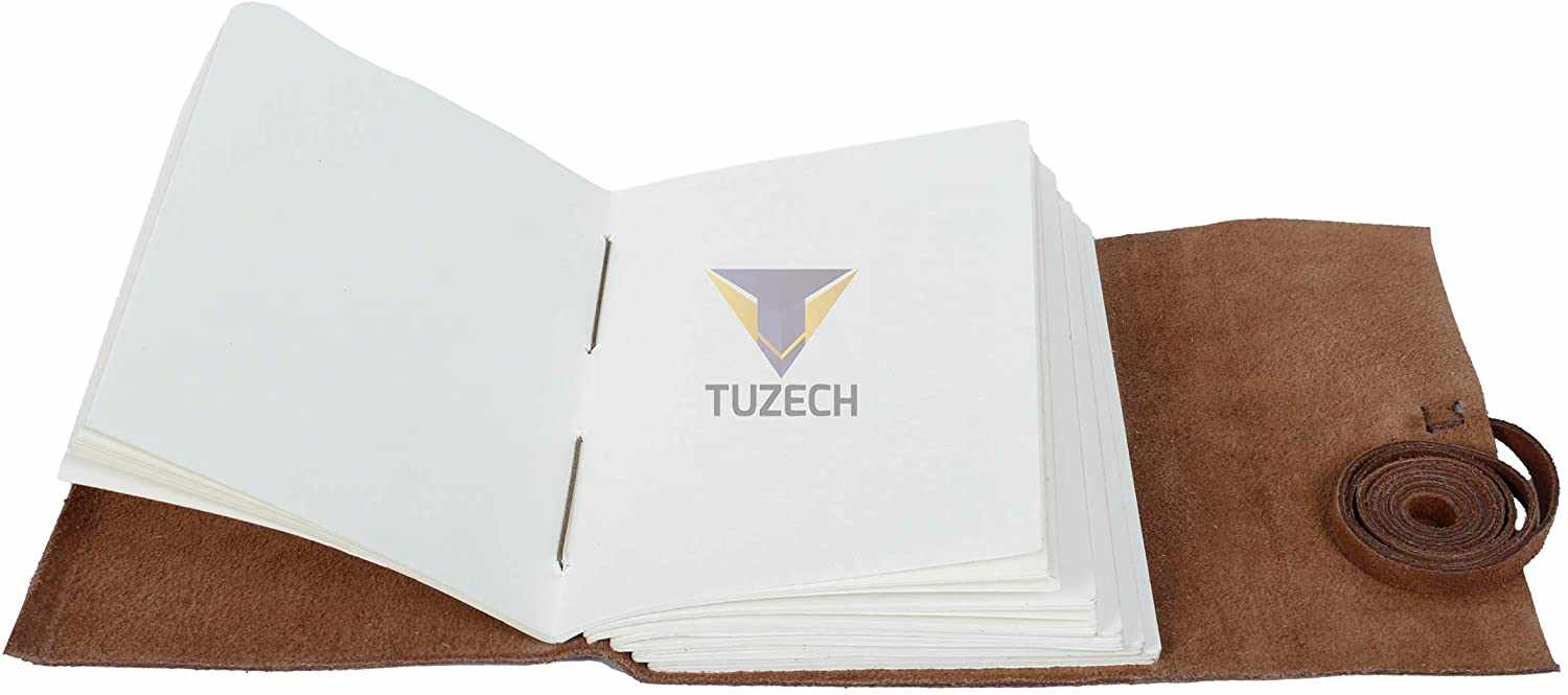 Tuzech Leather Journal Writing Notebook Antique Handmade Leather Bound Daily Notepad for Men/Women Unlined Paper for Art Sketchbook Travel Diary to Write in 7 Inches-Tuzech store