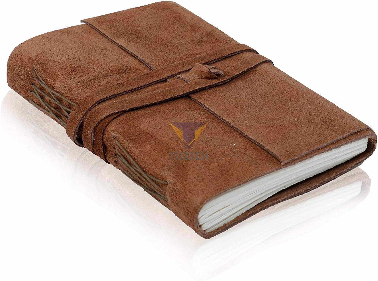 Tuzech Leather Journal Writing Notebook Antique Handmade Leather Bound Daily Notepad for Men/Women Unlined Paper for Art Sketchbook Travel Diary to Write in 7 Inches-Tuzech store
