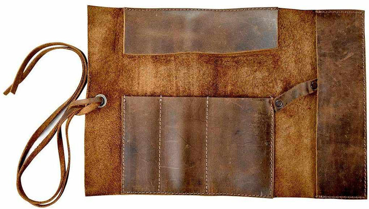 Tuzech Leather Pencil Roll Pouch/Multi Purpose Organizer Wrap for Craft/Work/Study Handmade (Brown)-Tuzech store
