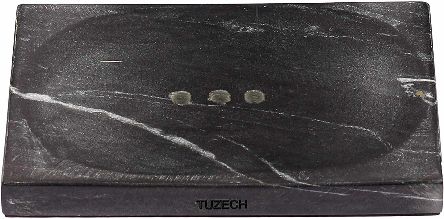 Tuzech Marble Bathroom Accessory Set Made from Natural Stone - Bath Accessories Set of 4 Includes sanitizer Soap Dispenser, Toothbrush Holder, Tumbler and Soap Dish (Grey)-Tuzech store