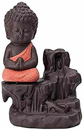 Tuzech Meditating Monk Buddha Smoke Back Flow Incense Holder Decorative Showpiece (Free Incense 10 Piece)-Tuzech store