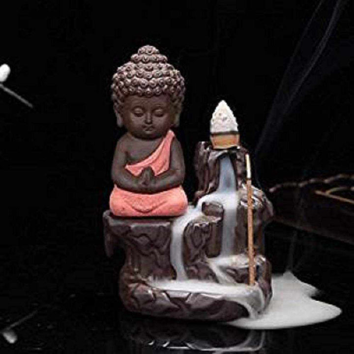 Tuzech Meditating Monk Buddha Smoke Back Flow Incense Holder Decorative Showpiece (Free Incense 10 Piece)-Tuzech store