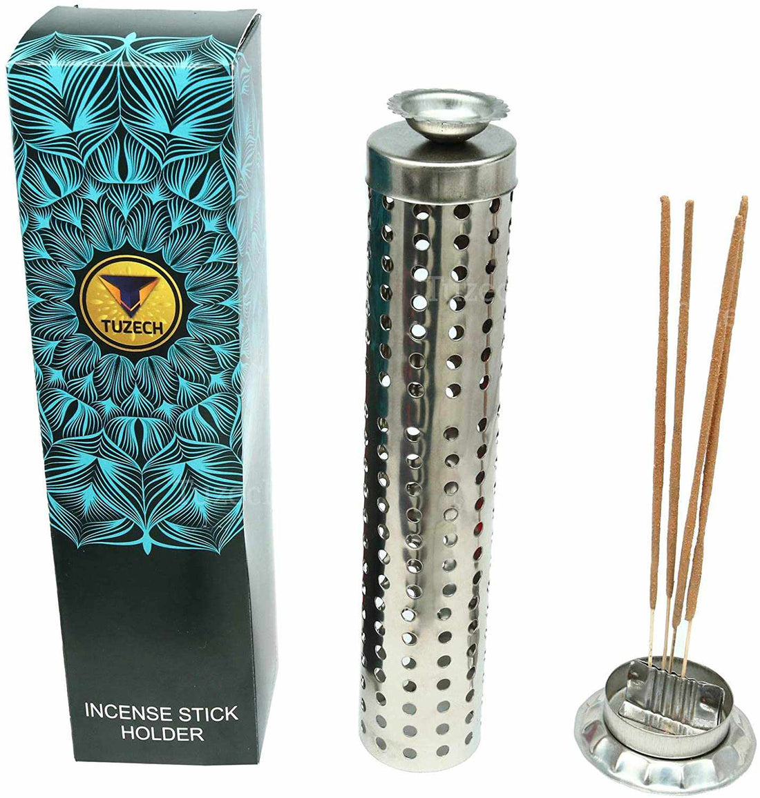 Tuzech Steel King Size Sage Long Incense Holder Natural Assorted Home Useful Agarbatti Stand with Ash Catcher best for Diwali Pooja Celebration Gift-Tuzech store