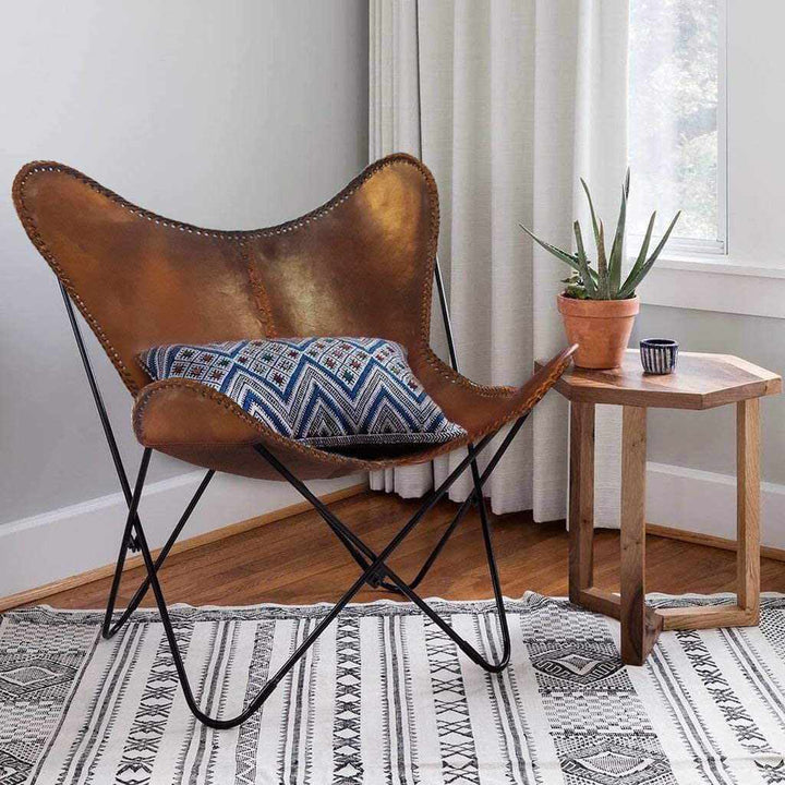 Tuzech Vintage Brown Leather & Arm Butterfly Chair | Genuine Tan Leather Butterfly Chair Home Décor | Handmade Chair with Foldable Stand (Easy to Carry)-Tuzech store