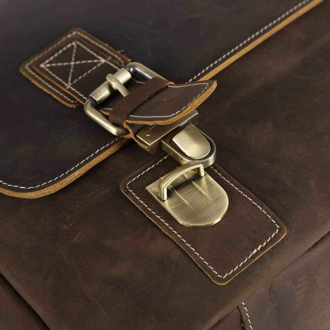Tuzech Vintage Genuine Leather Tote Briefcase Professional Laptop Shoulder Messenger Bag with YKK Metal Zippers-Tuzech store