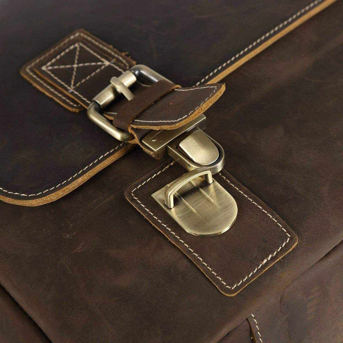 Tuzech Vintage Genuine Leather Tote Briefcase Professional Laptop Shoulder Messenger Bag with YKK Metal Zippers-Tuzech store