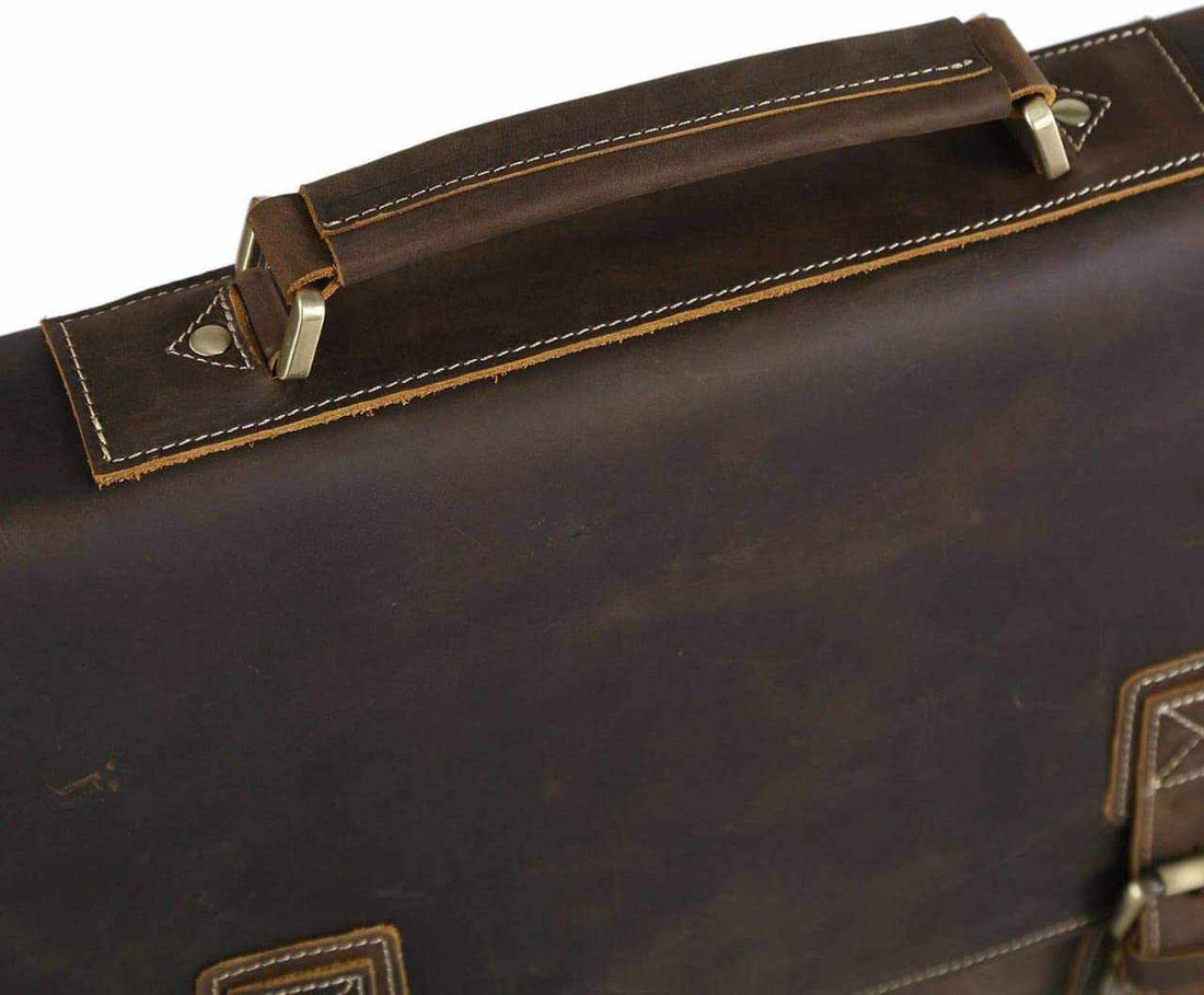 Tuzech Vintage Genuine Leather Tote Briefcase Professional Laptop Shoulder Messenger Bag with YKK Metal Zippers-Tuzech store