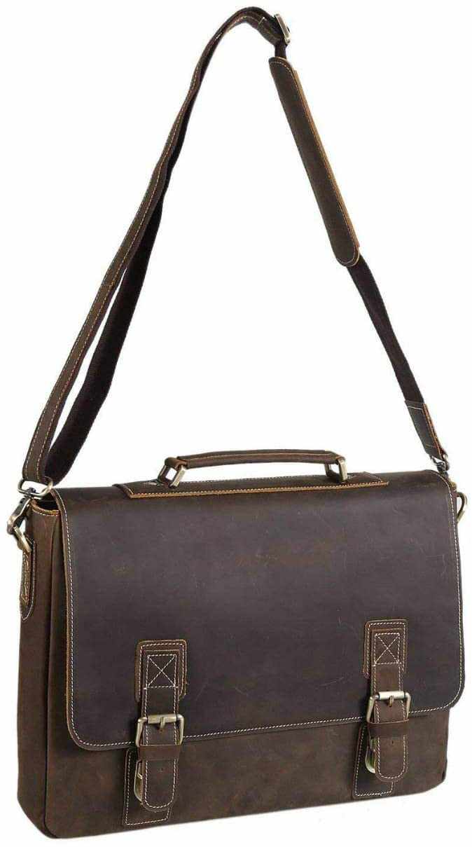 Tuzech Vintage Genuine Leather Tote Briefcase Professional Laptop Shoulder Messenger Bag with YKK Metal Zippers-Tuzech store