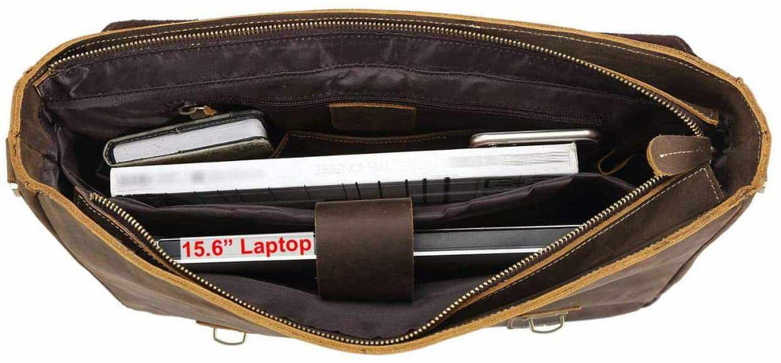 Tuzech Vintage Genuine Leather Tote Briefcase Professional Laptop Shoulder Messenger Bag with YKK Metal Zippers-Tuzech store