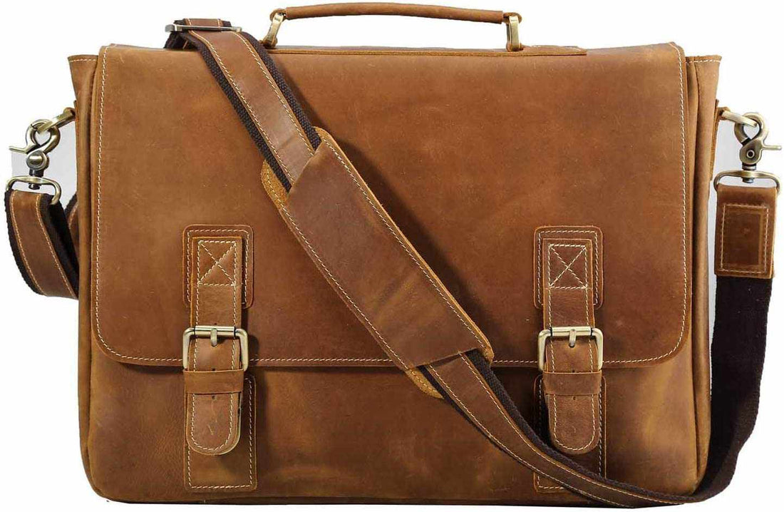 Tuzech Vintage Genuine Leather Tote Briefcase Professional Laptop Shoulder Messenger Bag with YKK Metal Zippers-Tuzech store