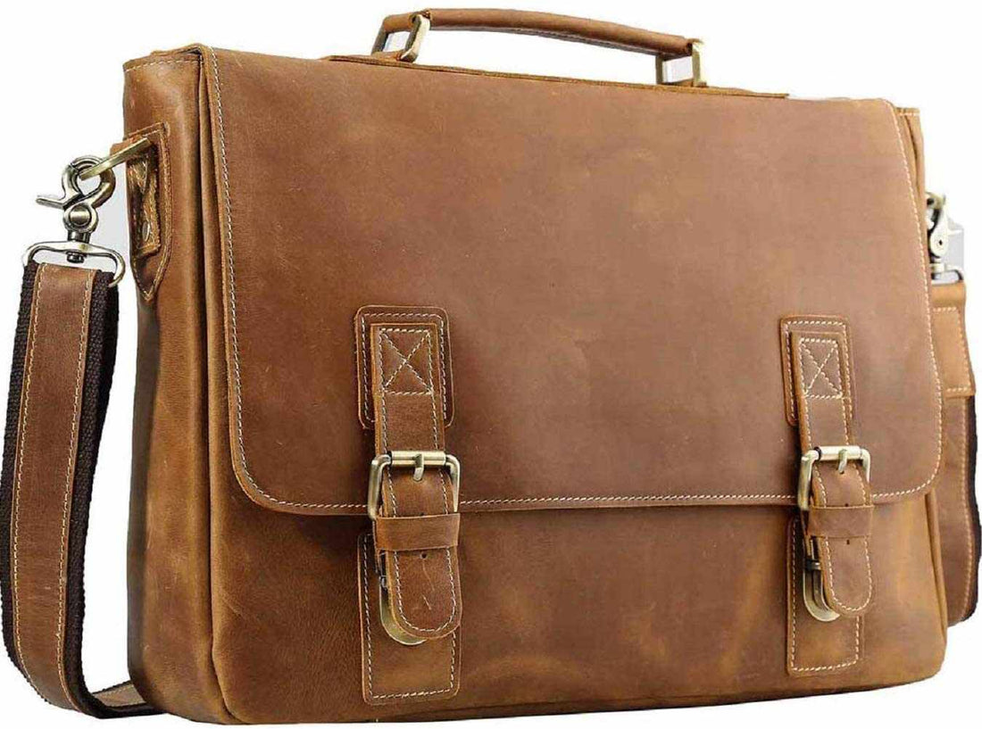 Tuzech Vintage Genuine Leather Tote Briefcase Professional Laptop Shoulder Messenger Bag with YKK Metal Zippers-Tuzech store