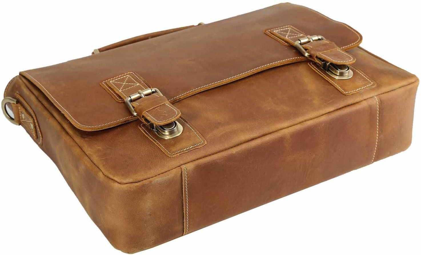 Tuzech Vintage Genuine Leather Tote Briefcase Professional Laptop Shoulder Messenger Bag with YKK Metal Zippers-Tuzech store