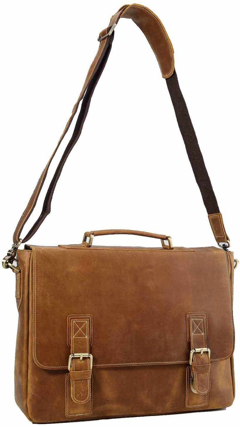 Tuzech Vintage Genuine Leather Tote Briefcase Professional Laptop Shoulder Messenger Bag with YKK Metal Zippers-Tuzech store
