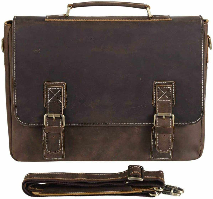 Tuzech Vintage Genuine Leather Tote Briefcase Professional Laptop Shoulder Messenger Bag with YKK Metal Zippers-Tuzech store