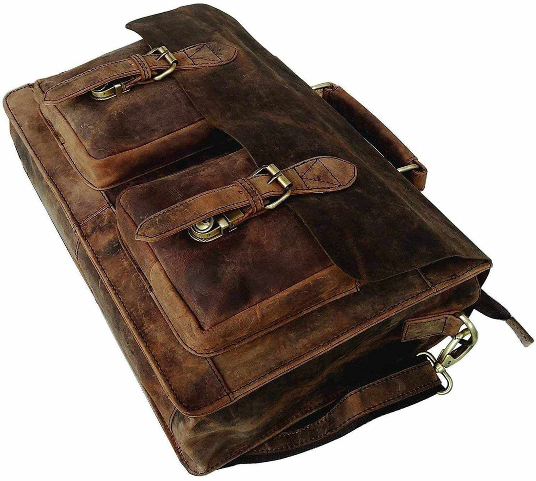 Tuzech genuine Retro Buffalo Hunter Leather Laptop Messenger Bag Office Briefcase College Bag Leather Bag for Men and Women-Tuzech store