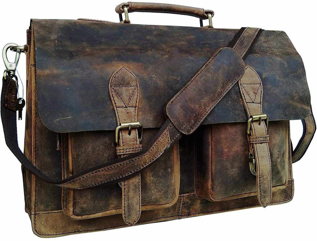 Tuzech genuine Retro Buffalo Hunter Leather Laptop Messenger Bag Office Briefcase College Bag Leather Bag for Men and Women-Tuzech store