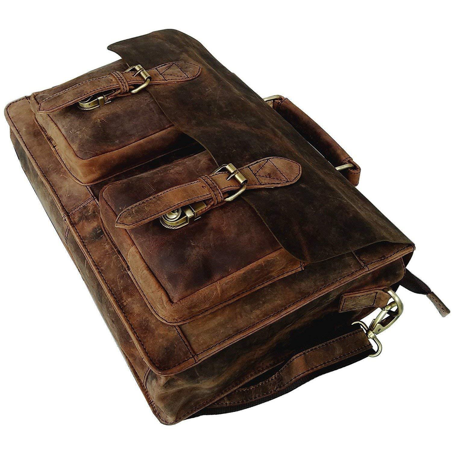 Vintage Retro Buffalo Leather Briefcase Laptop Bag-Tuzech store