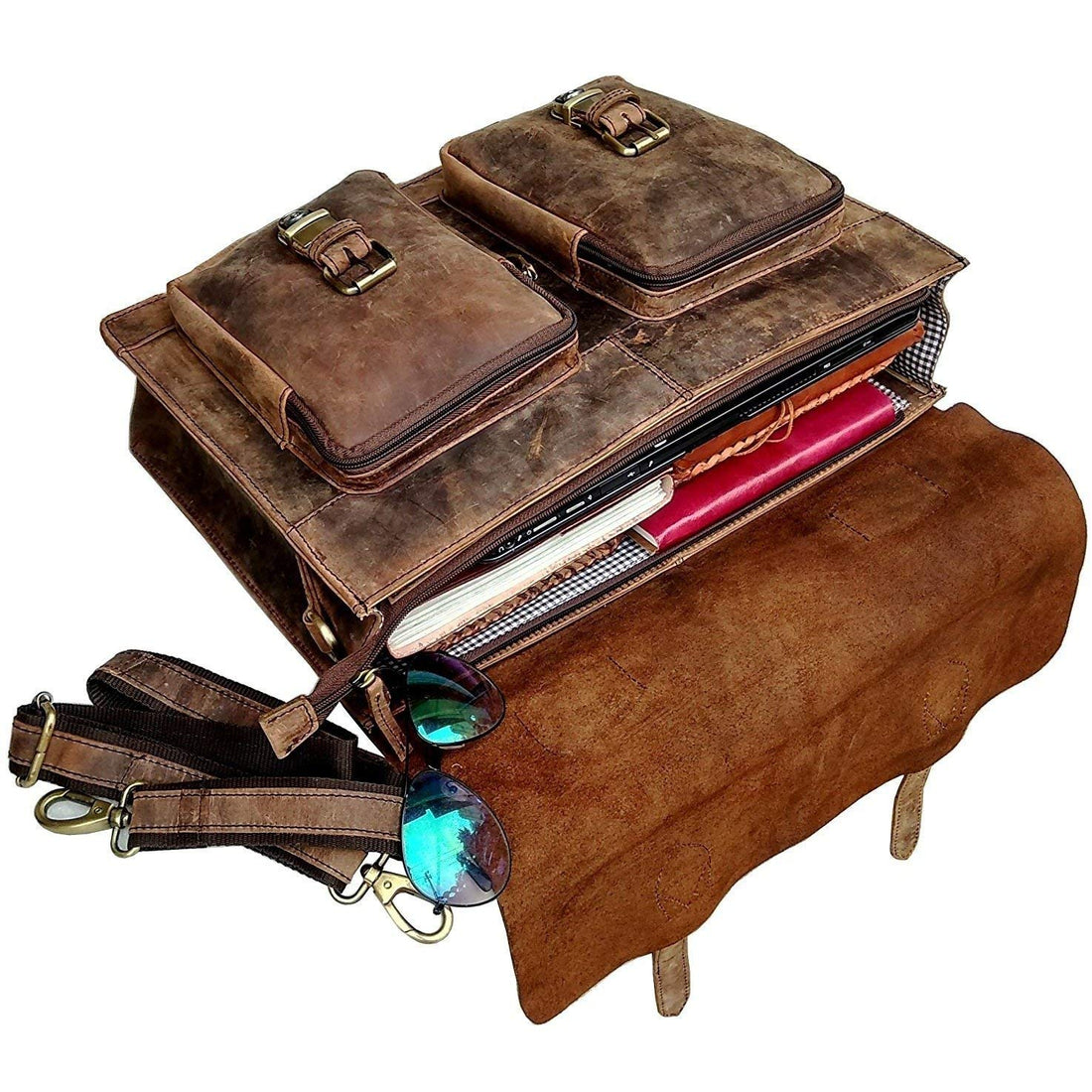 Vintage Retro Buffalo Leather Briefcase Laptop Bag-Tuzech store