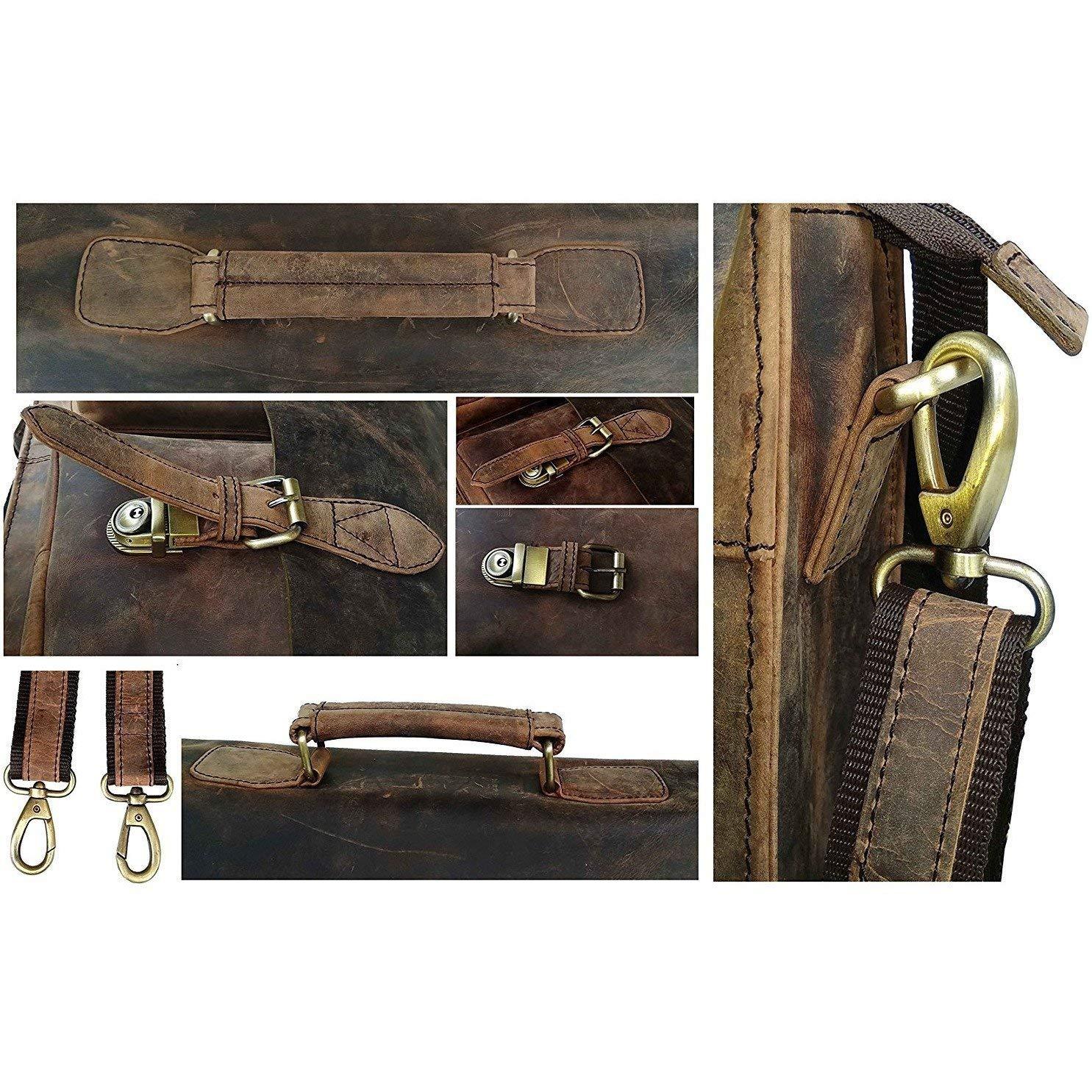 Vintage Retro Buffalo Leather Briefcase Laptop Bag-Tuzech store