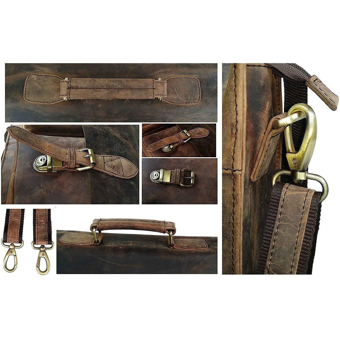 Vintage Retro Buffalo Leather Briefcase Laptop Bag-Tuzech store