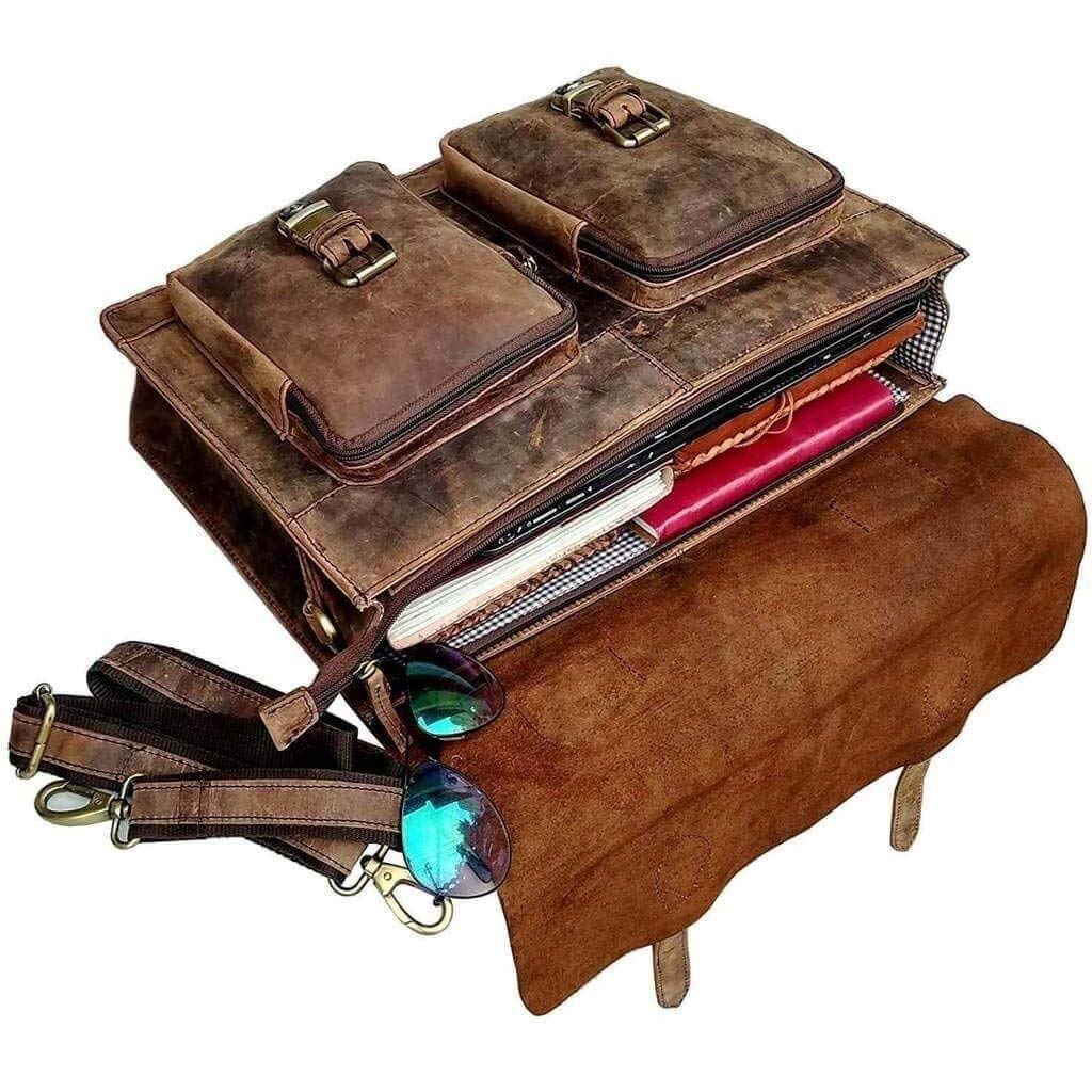 Vintage Retro Buffalo Leather Briefcase Laptop Bag-Tuzech store