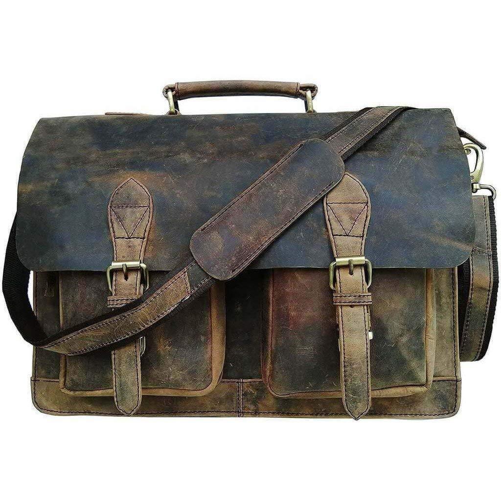 Vintage Retro Buffalo Leather Briefcase Laptop Bag-Tuzech store