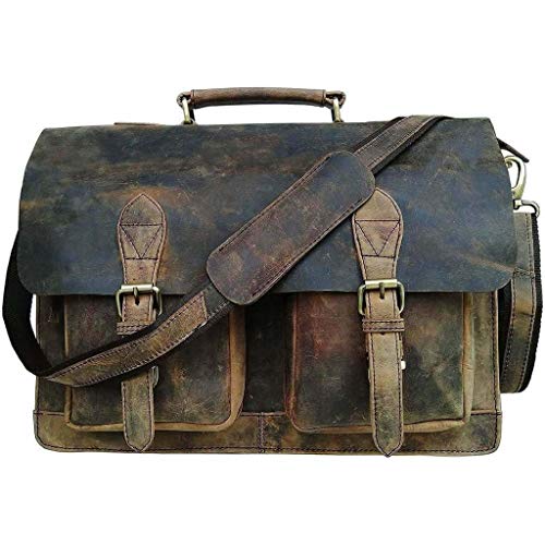 Vintage Retro Buffalo Leather Briefcase Laptop Bag-Tuzech store