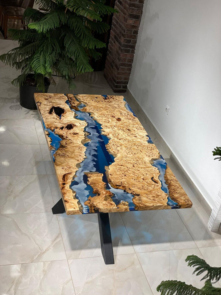 Personalized LARGE EPOXY TABLE, Resin Dining Table For 2 , 4 , 6, 8 River Dining Table Top, Wood Epoxy Coffee Table Top, Living Room Table-Tuzech store